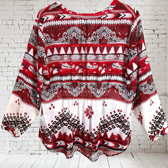 Tribal Brand Long Sleeved Sheer Blouse Sz 1X Womens Lightweight Western Vibe Fun - Picture 5 of 8